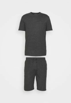 Pier One SET - Pijama - Mottled Dark Grey, Hombre