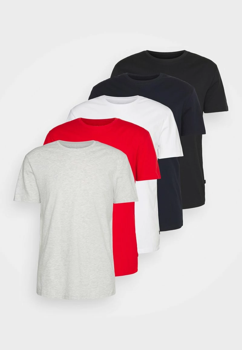 Pier One Hombre 5 PACK - Camiseta Básica - Mottled Light Grey/white/dark Blue 3 Pier One Hombre 5 PACK - Camiseta Básica - Mottled Light Grey/white/dark Blue