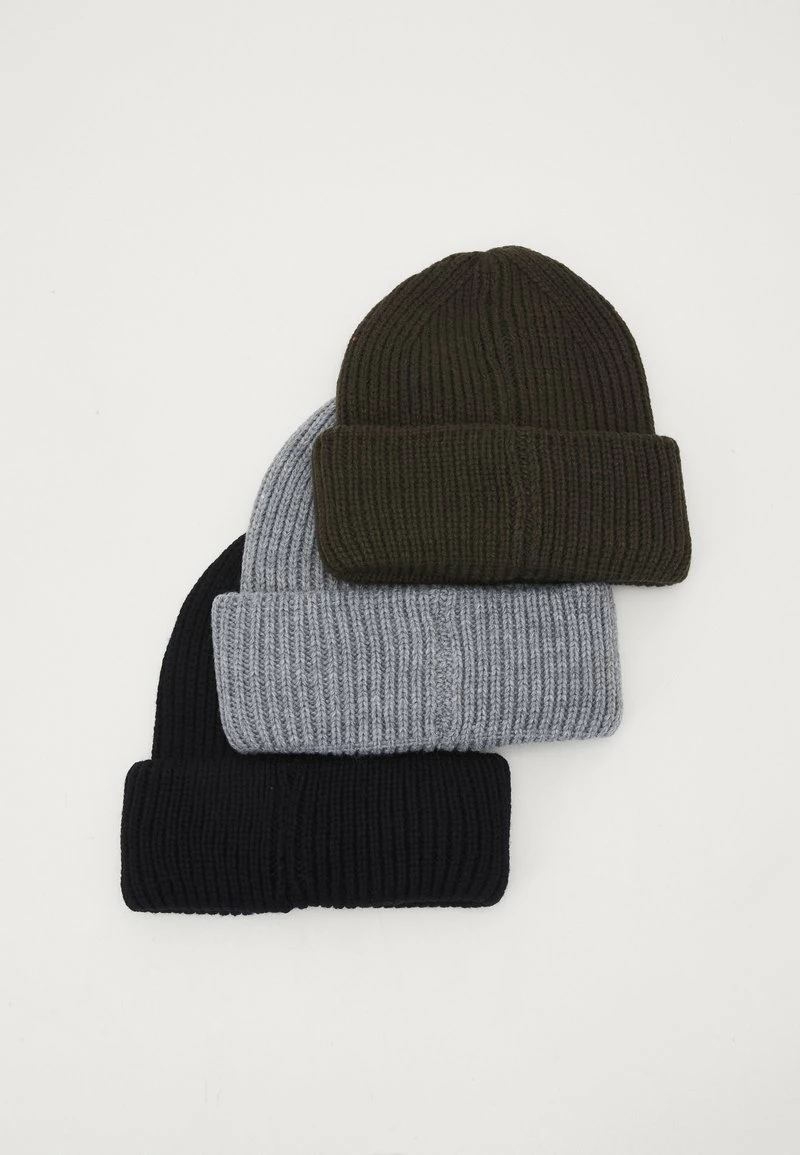 Pier One Unisexo 3 PACK UNISEX - Gorro - Black/grey/khaki 4 Pier One Unisexo 3 PACK UNISEX - Gorro - Black/grey/khaki - Imagen 2