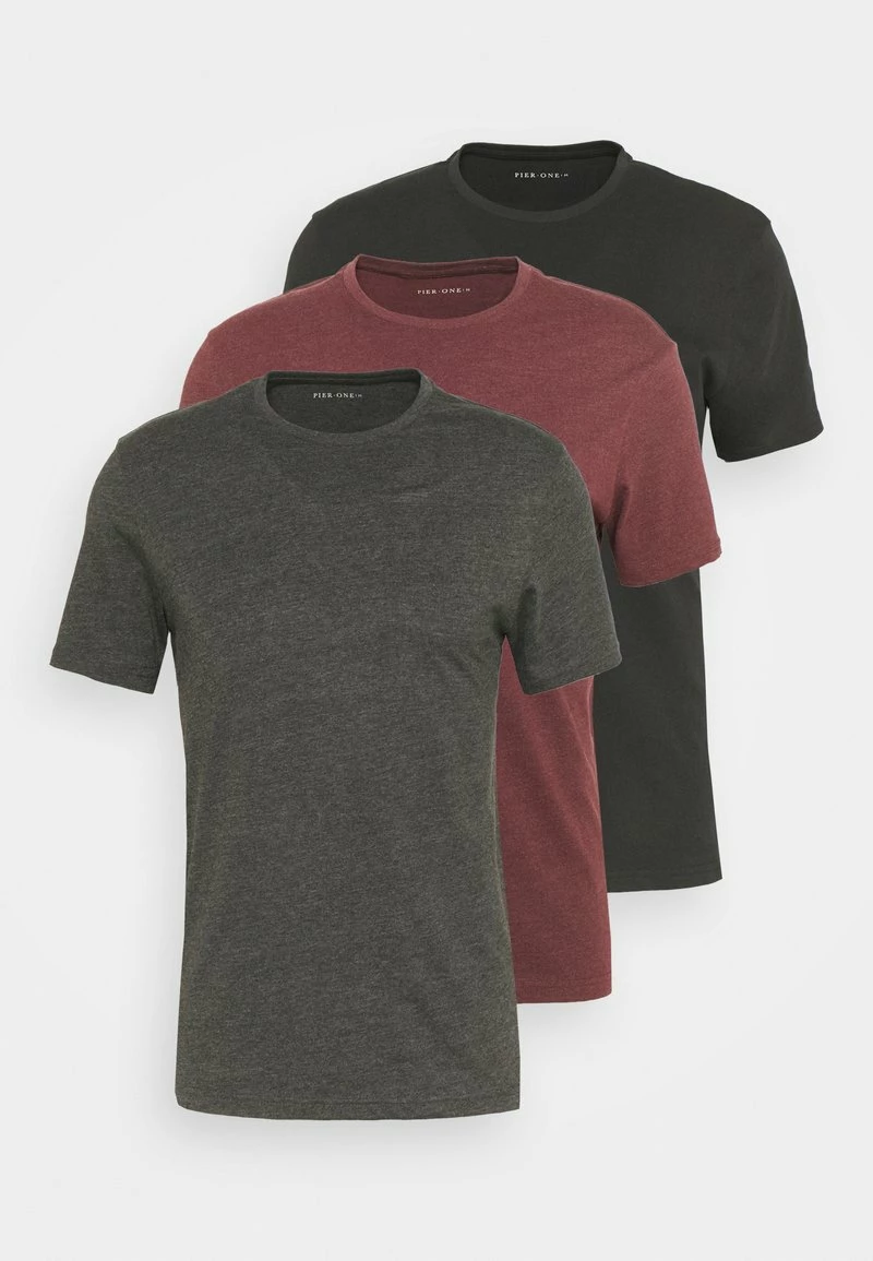 Pier One Hombre 3 PACK - Camiseta Básica - Black/mottled Dark Grey/bordeaux 9 Pier One Hombre 3 PACK - Camiseta Básica - Black/mottled Dark Grey/bordeaux - Imagen 7