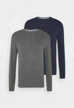 Pier One 2 PACK - Jersey De Punto - Dark Blue/mottled Dark Grey, Hombre