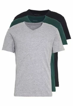 Pier One Hombre 3 PACK - Camiseta Básica - Black, Grey, Green