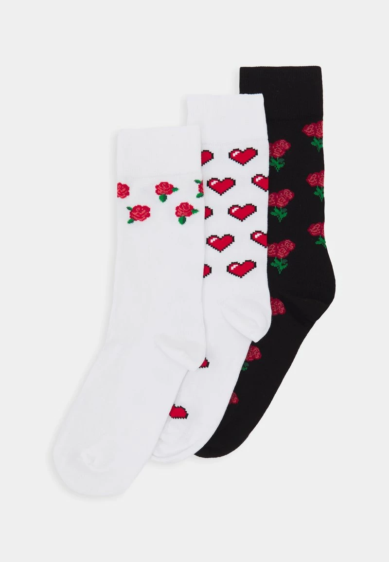 Pier One Hombre VALENTINES SOCK 3 PACK - Calcetines - Black/red/white 3 Pier One Hombre VALENTINES SOCK 3 PACK - Calcetines - Black/red/white