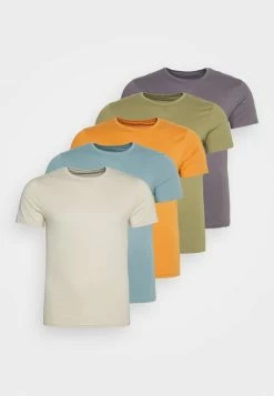 Pier One 5 PACK - Camiseta Básica - Orange/dark Blue/green, Hombre
