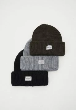 Pier One Unisexo 3 PACK UNISEX - Gorro - Black/grey/khaki