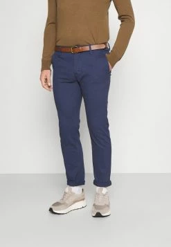 Pier One BELTED - Pantalones Chinos - Dark Blue, Hombre