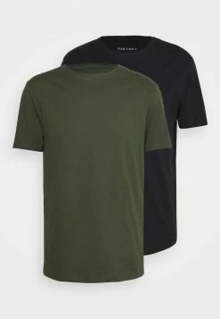 Pier One Hombre 2 PACK - Camiseta Básica - Black/khaki