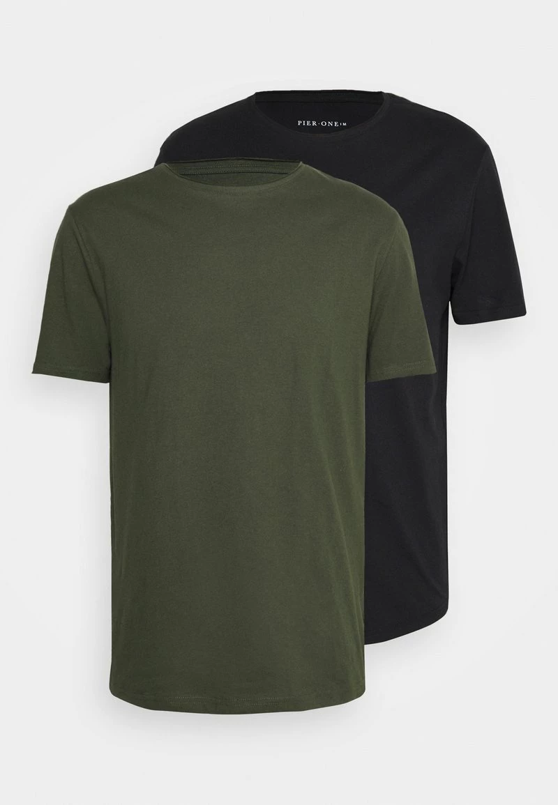 Pier One Hombre 2 PACK - Camiseta Básica - Black/khaki 3 Pier One Hombre 2 PACK - Camiseta Básica - Black/khaki