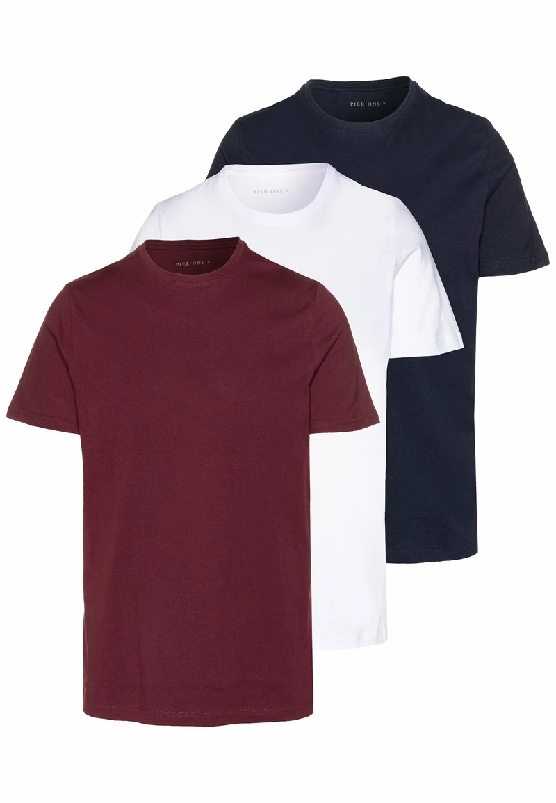 Pier One Hombre 3 PACK - Camiseta Básica - White/dark Blue/red 3 Pier One Hombre 3 PACK - Camiseta Básica - White/dark Blue/red