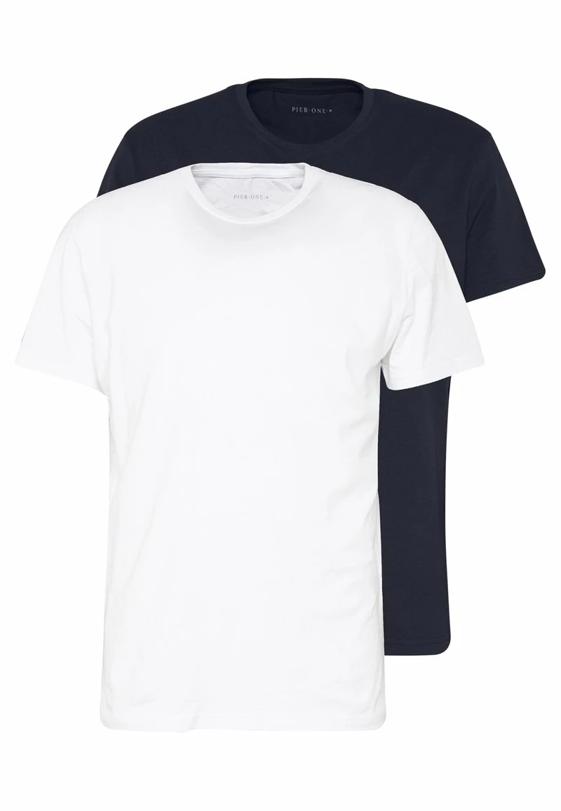 Pier One Hombre 2 PACK - Camiseta Básica - White/dark Blue 3 Pier One Hombre 2 PACK - Camiseta Básica - White/dark Blue