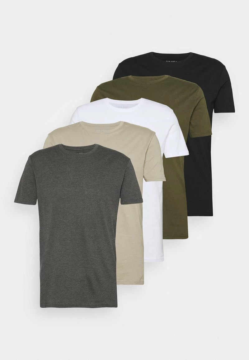 Pier One Hombre 5 PACK - Camiseta Básica - White/dark Grey/black 8 Pier One Hombre 5 PACK - Camiseta Básica - White/dark Grey/black - Imagen 6