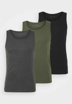 Pier One Hombre 3 PACK - Camiseta Interior - Black/khaki/mottled Dark Grey