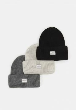 Pier One Unisexo 3 PACK UNISEX - Gorro - Black/dark Grey/off-white
