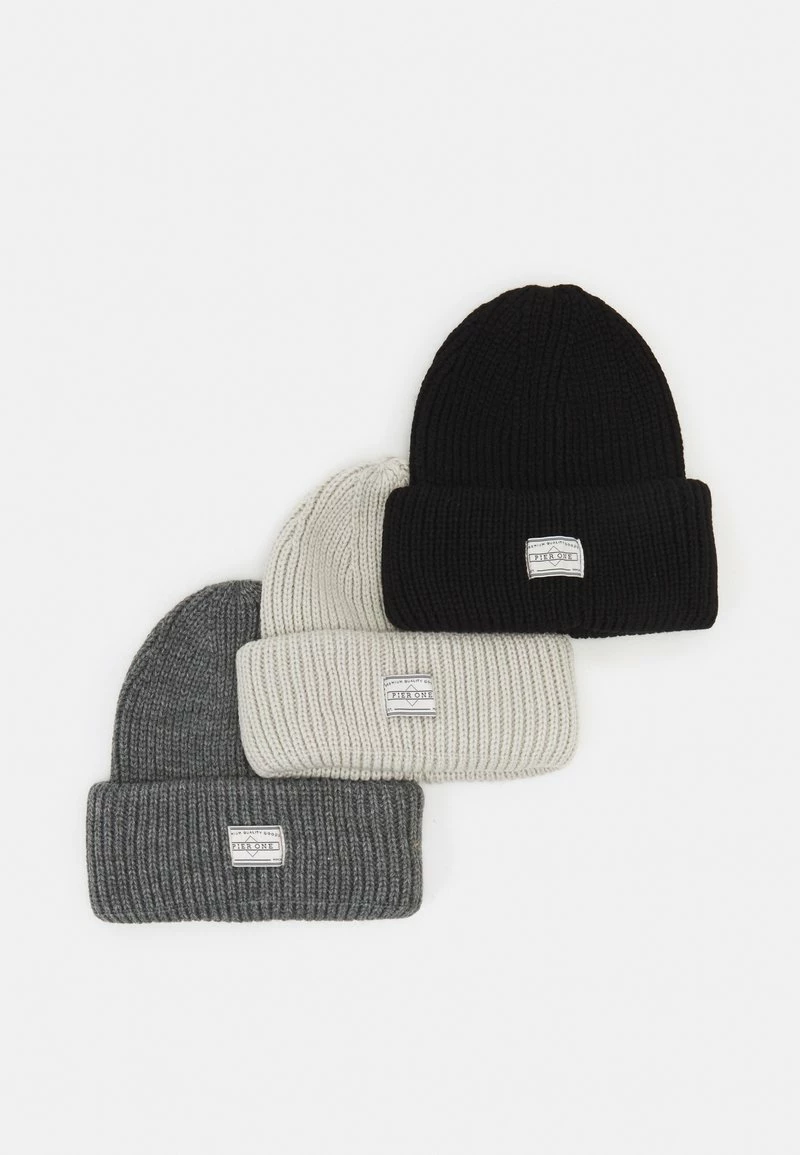Pier One Unisexo 3 PACK UNISEX - Gorro - Black/dark Grey/off-white 3 Pier One Unisexo 3 PACK UNISEX - Gorro - Black/dark Grey/off-white